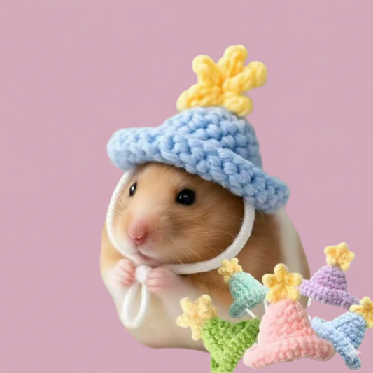 Handmade Knitted Hat for Small Pets – Adjustable Cozy Hat for Hamsters, Guinea Pigs & Tiny Animals
